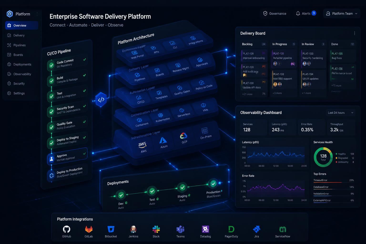 Fastcurve delivery platform — pipelines, architecture and observability